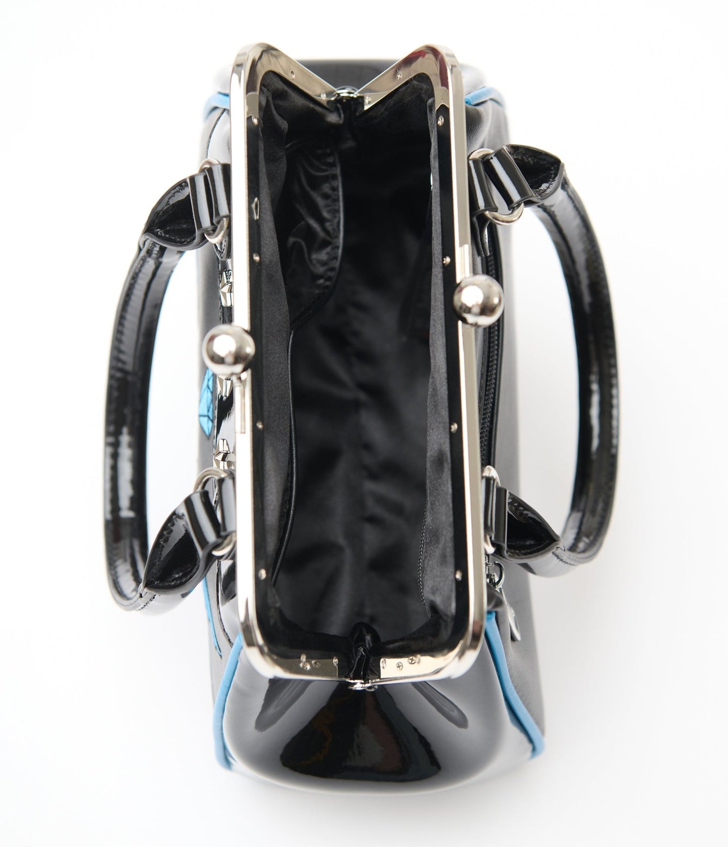 Banned 1950s Black Leatherette Swallows Handbag - Unique Vintage - Womens, ACCESSORIES, HANDBAGS