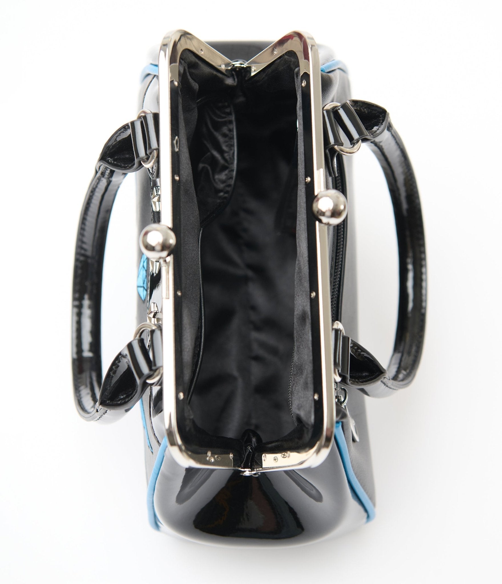 Banned 1950s Black Leatherette Swallows Handbag - Unique Vintage - Womens, ACCESSORIES, HANDBAGS