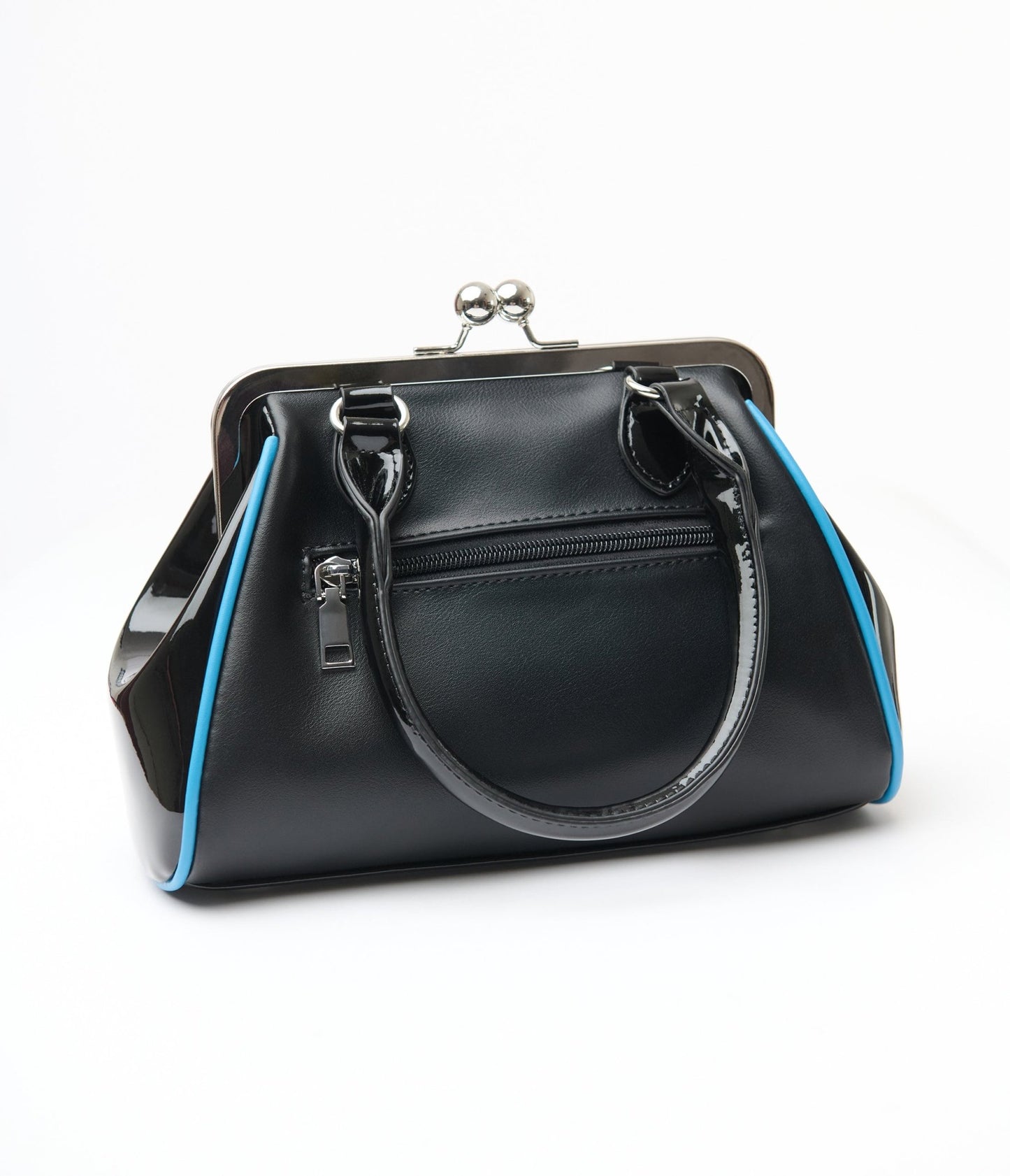 Banned 1950s Black Leatherette Swallows Handbag - Unique Vintage - Womens, ACCESSORIES, HANDBAGS