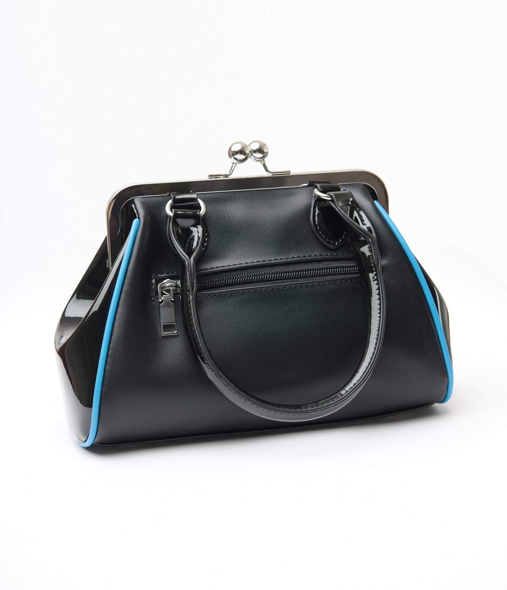 Banned 1950s Black Leatherette Swallows Handbag - Unique Vintage - Womens, ACCESSORIES, HANDBAGS