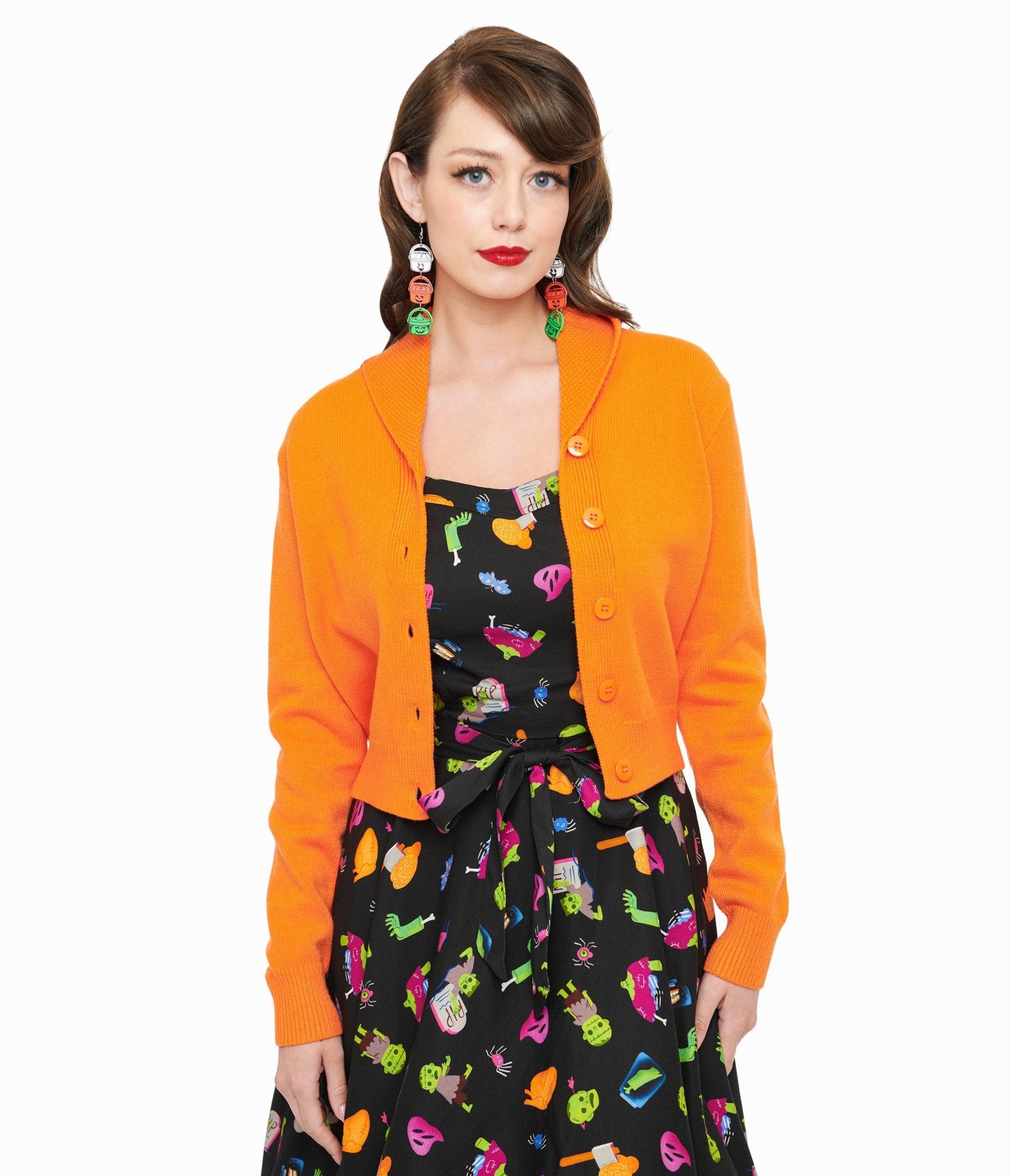 Banned 1950s Pumpkin Orange Cropped Cardigan - Unique Vintage - Womens, TOPS, SWEATERS