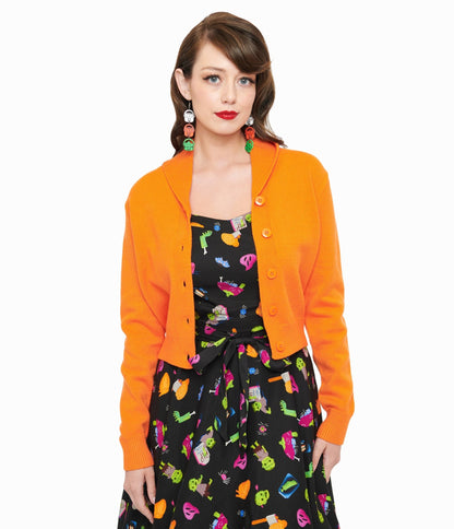 Banned 1950s Pumpkin Orange Cropped Cardigan - Unique Vintage - Womens, TOPS, SWEATERS