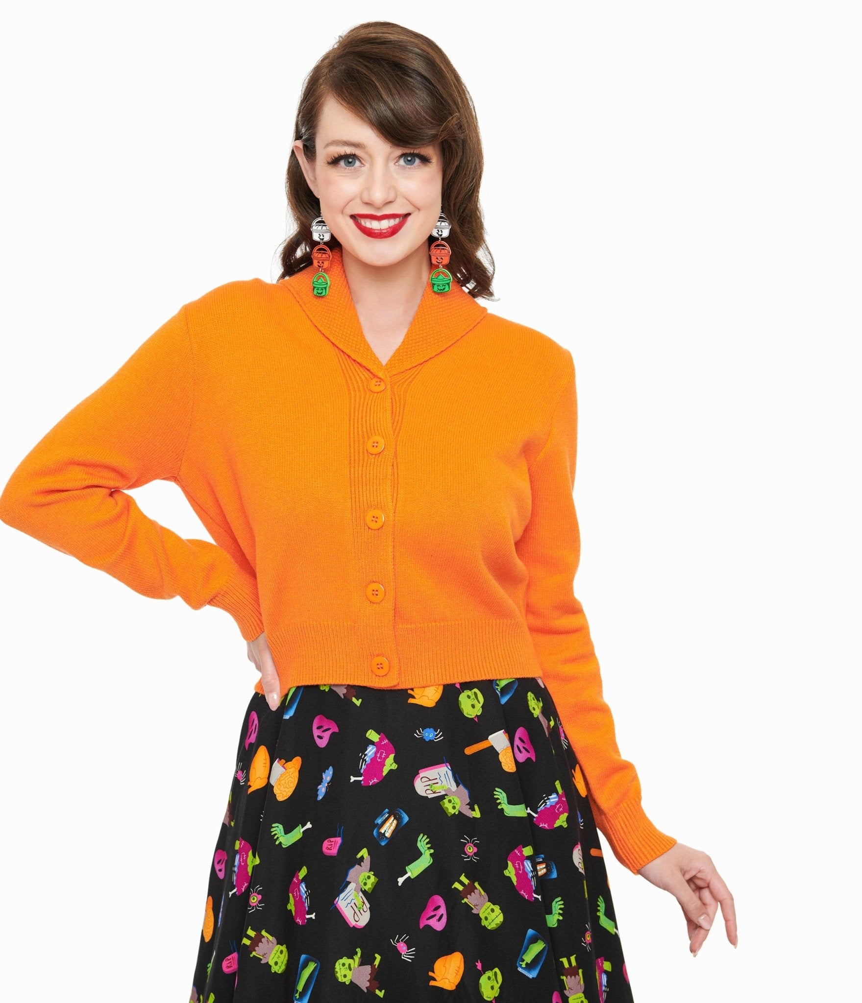 Banned 1950s Pumpkin Orange Cropped Cardigan - Unique Vintage - Womens, TOPS, SWEATERS