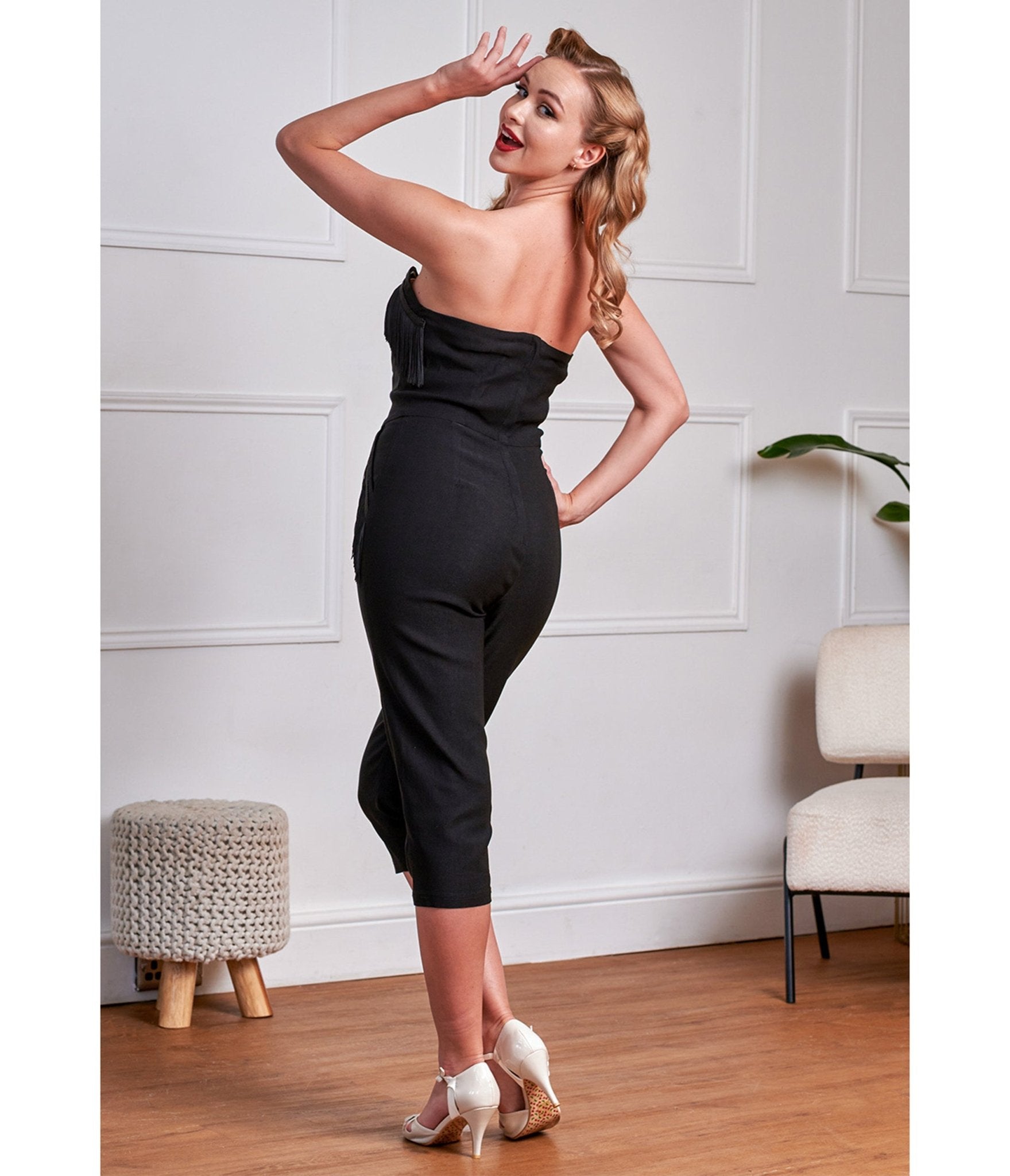 Banned Black Fringe Jumpsuit - Unique Vintage - Womens, BOTTOMS, ROMPERS AND JUMPSUITS