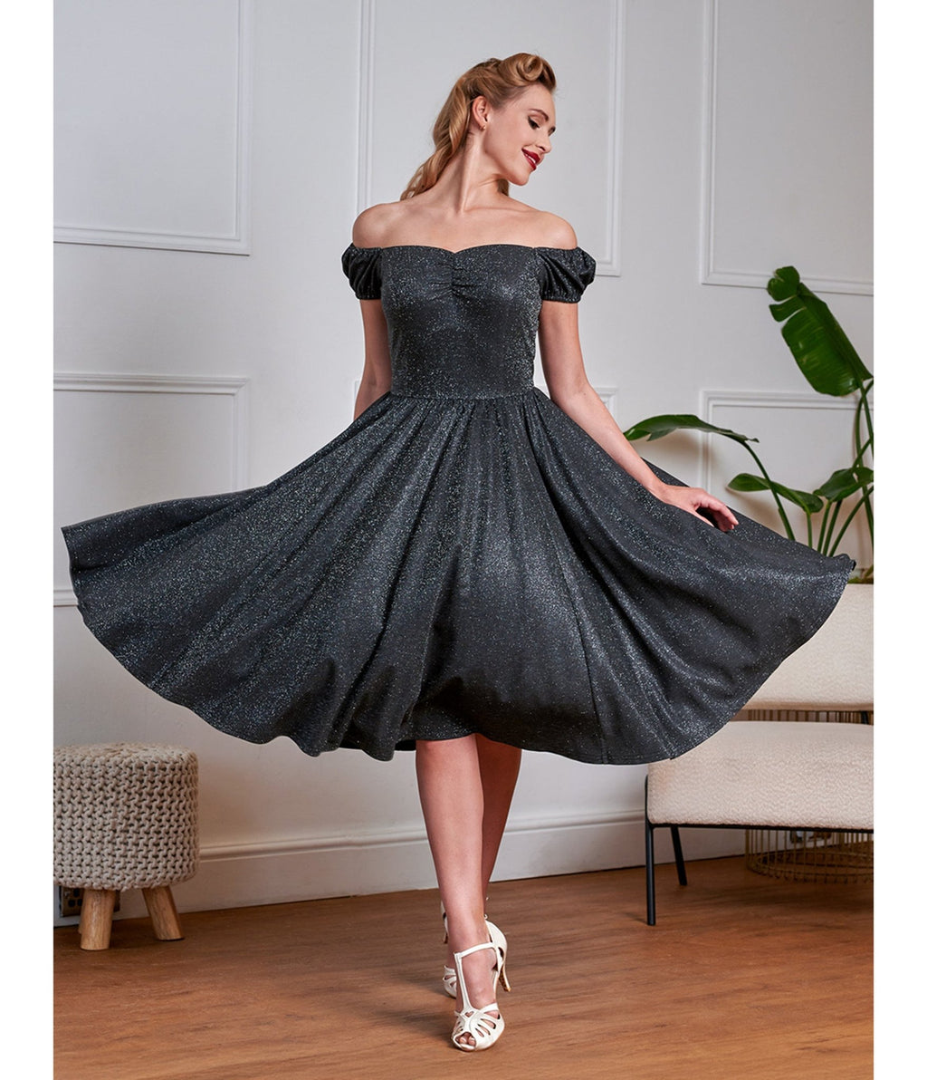 Banned Black Glitter Swing Dress - Medium