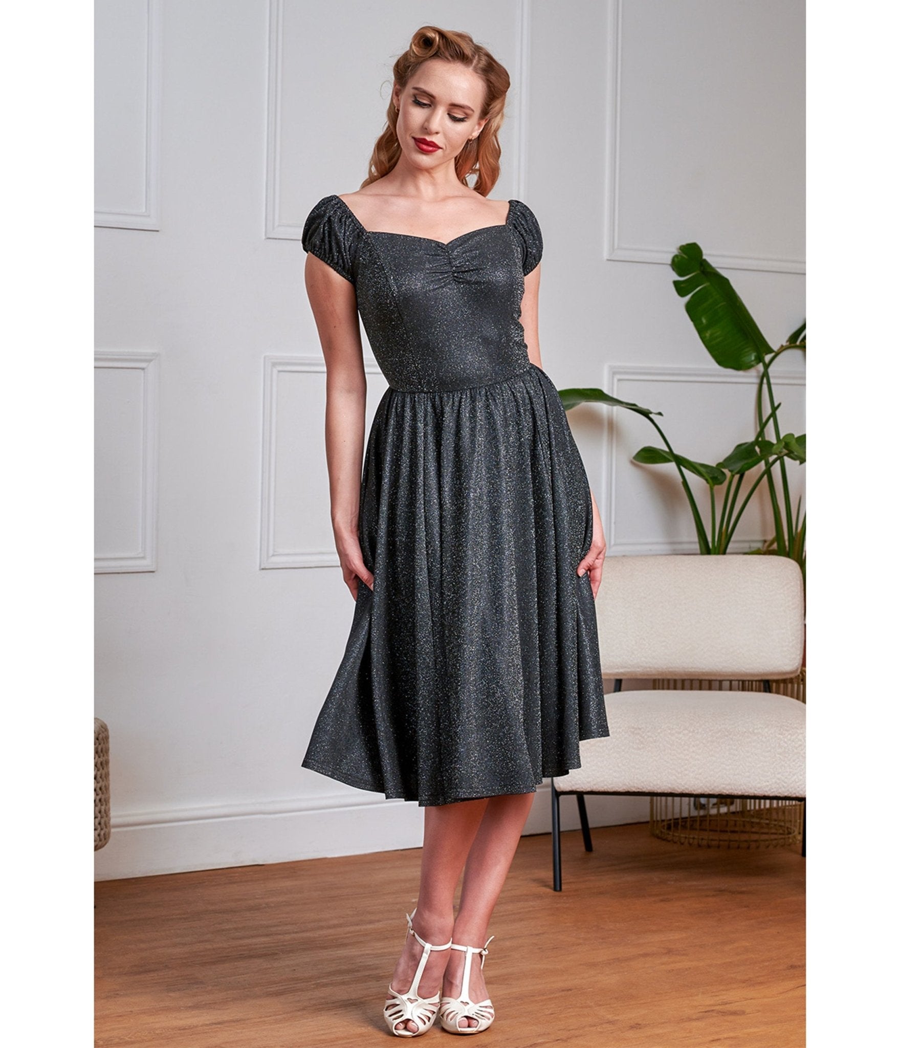 Banned Black Glitter Swing Dress - Unique Vintage - Womens, DRESSES, SWING