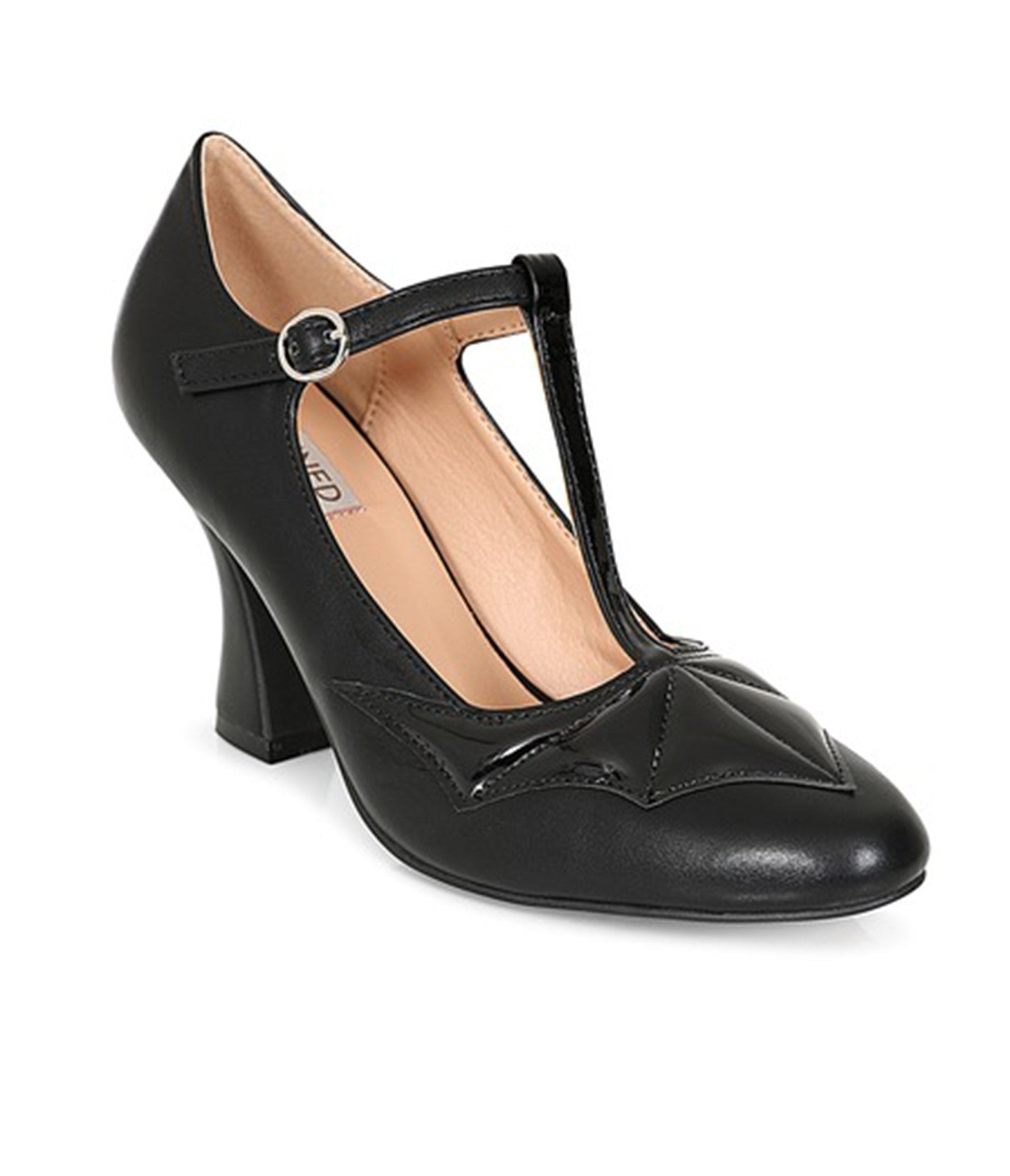 Banned Black Leatherette Elvira T - Strap Heels - Unique Vintage - Womens, SHOES, HEELS