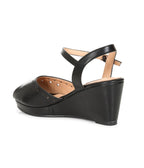 Banned Black Leatherette Peep Toe Wedges - Unique Vintage - Womens, SHOES, SANDALS