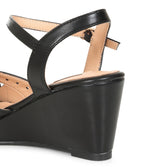 Banned Black Leatherette Peep Toe Wedges - Unique Vintage - Womens, SHOES, SANDALS
