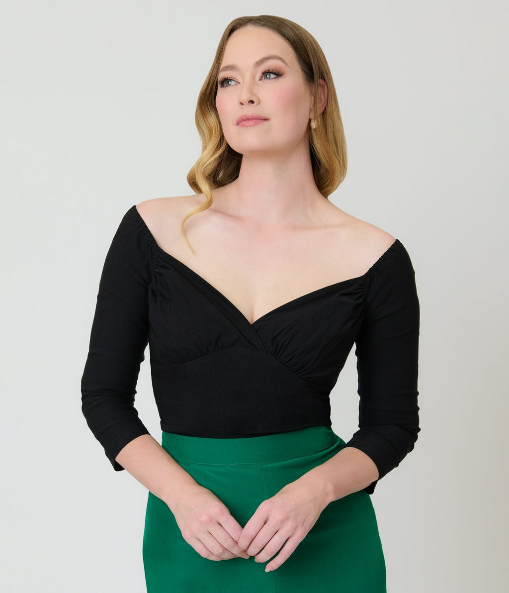 Banned Black Off The Shoulder Dixie Top - Unique Vintage - Womens, TOPS, SHIRTS