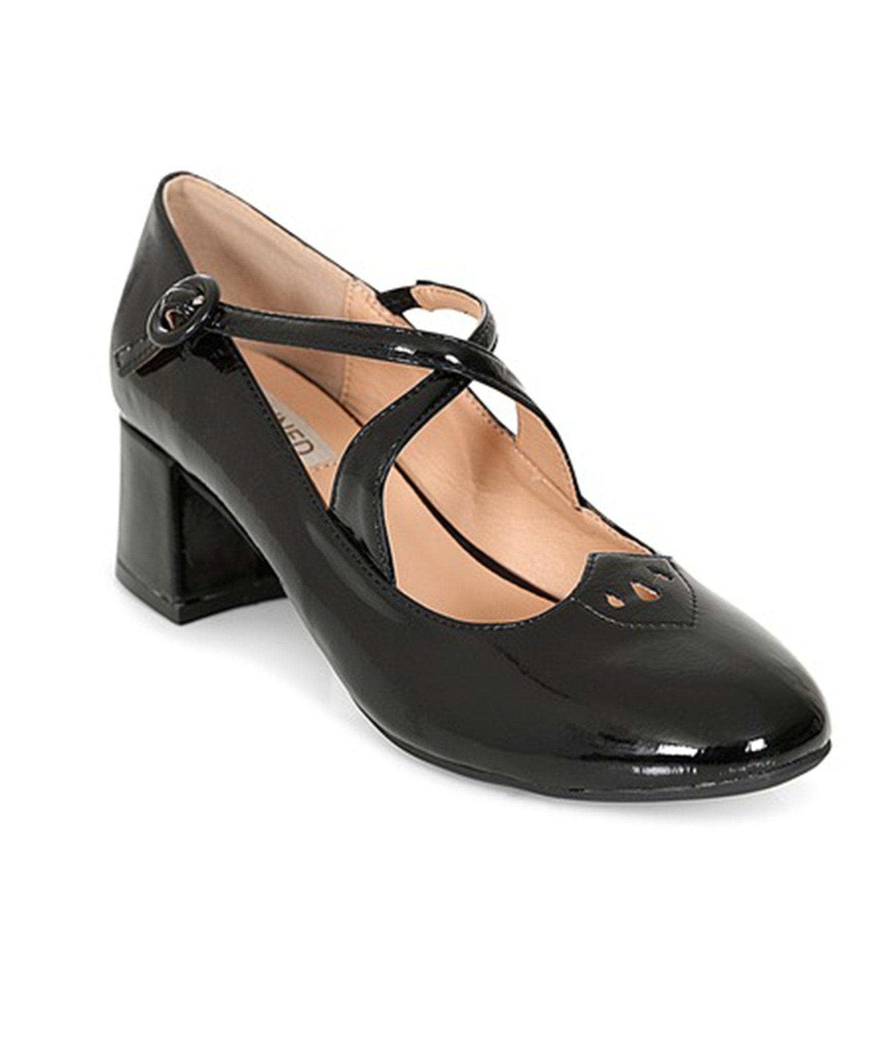 Banned Black Patent Leatherette Cross Strap Heels - Unique Vintage - Womens, SHOES, HEELS