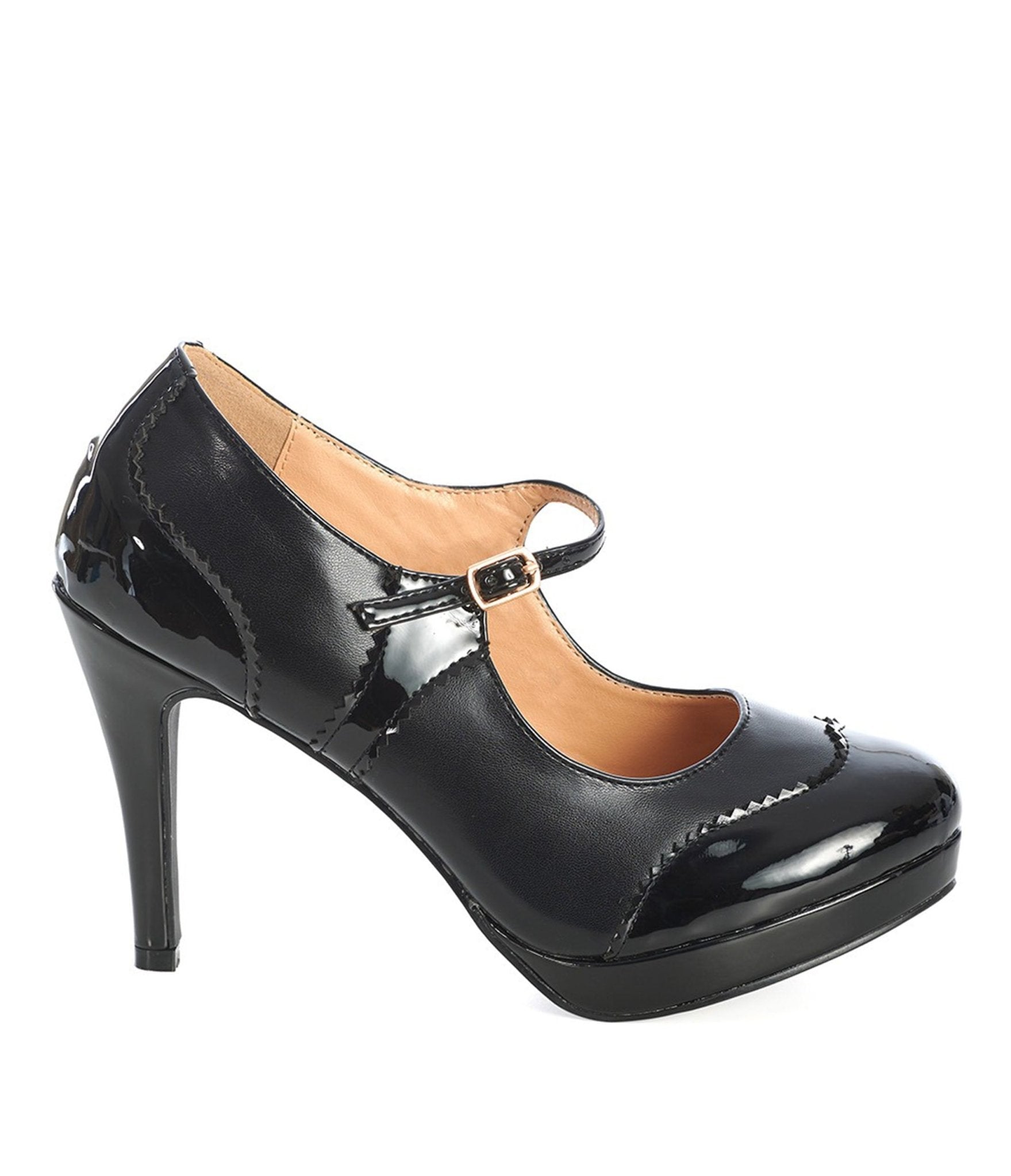 Banned Black Patent Leatherette Mary Jane Pumps - Unique Vintage - Womens, SHOES, HEELS