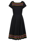 Banned Black & Rainbow Carmen Cotton Swing Dress - Unique Vintage - Womens, DRESSES, SWING