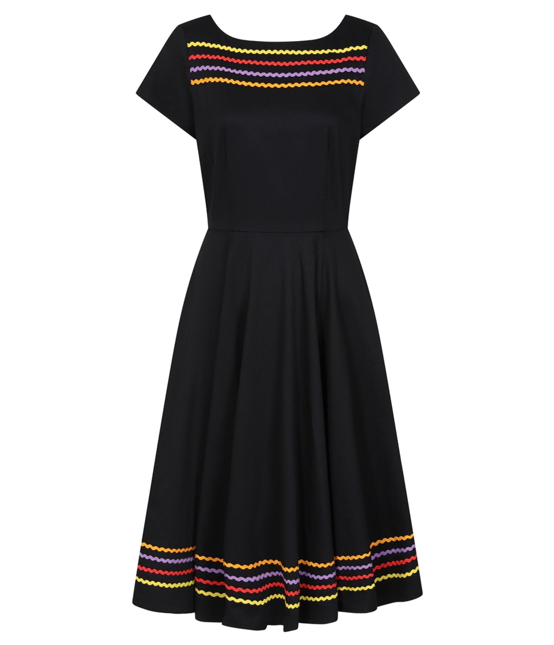 Banned Black & Rainbow Carmen Cotton Swing Dress - Unique Vintage - Womens, DRESSES, SWING