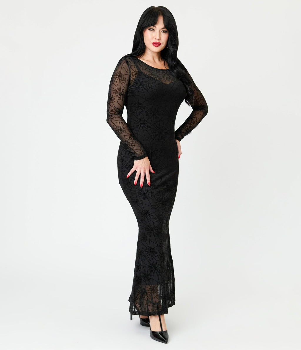 Banned Black Spiderweb Mesh Maxi Dress - Unique Vintage - Womens, DRESSES, MAXI