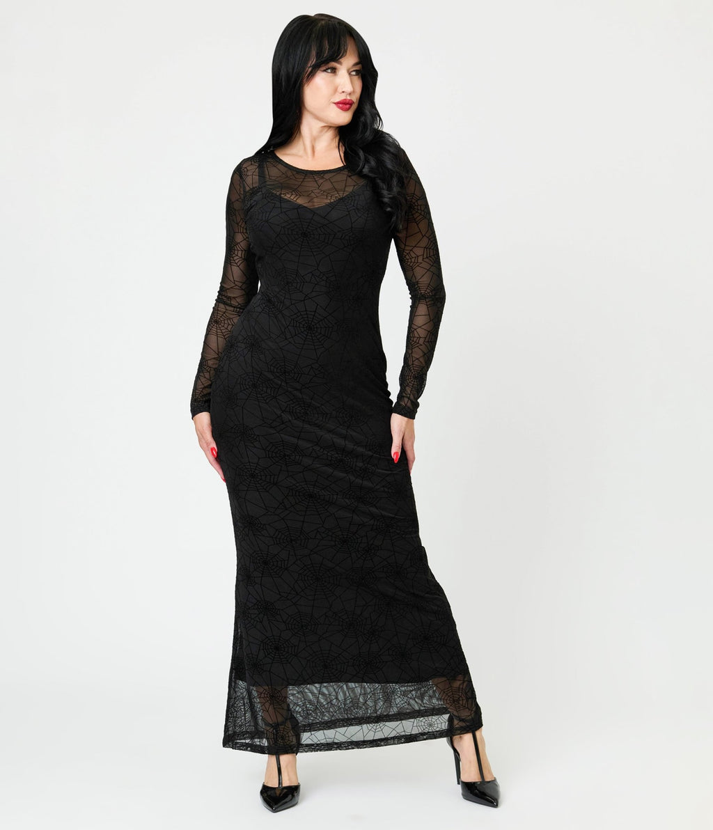 Banned Black Spiderweb Mesh Maxi Dress - Unique Vintage - Womens, DRESSES, MAXI