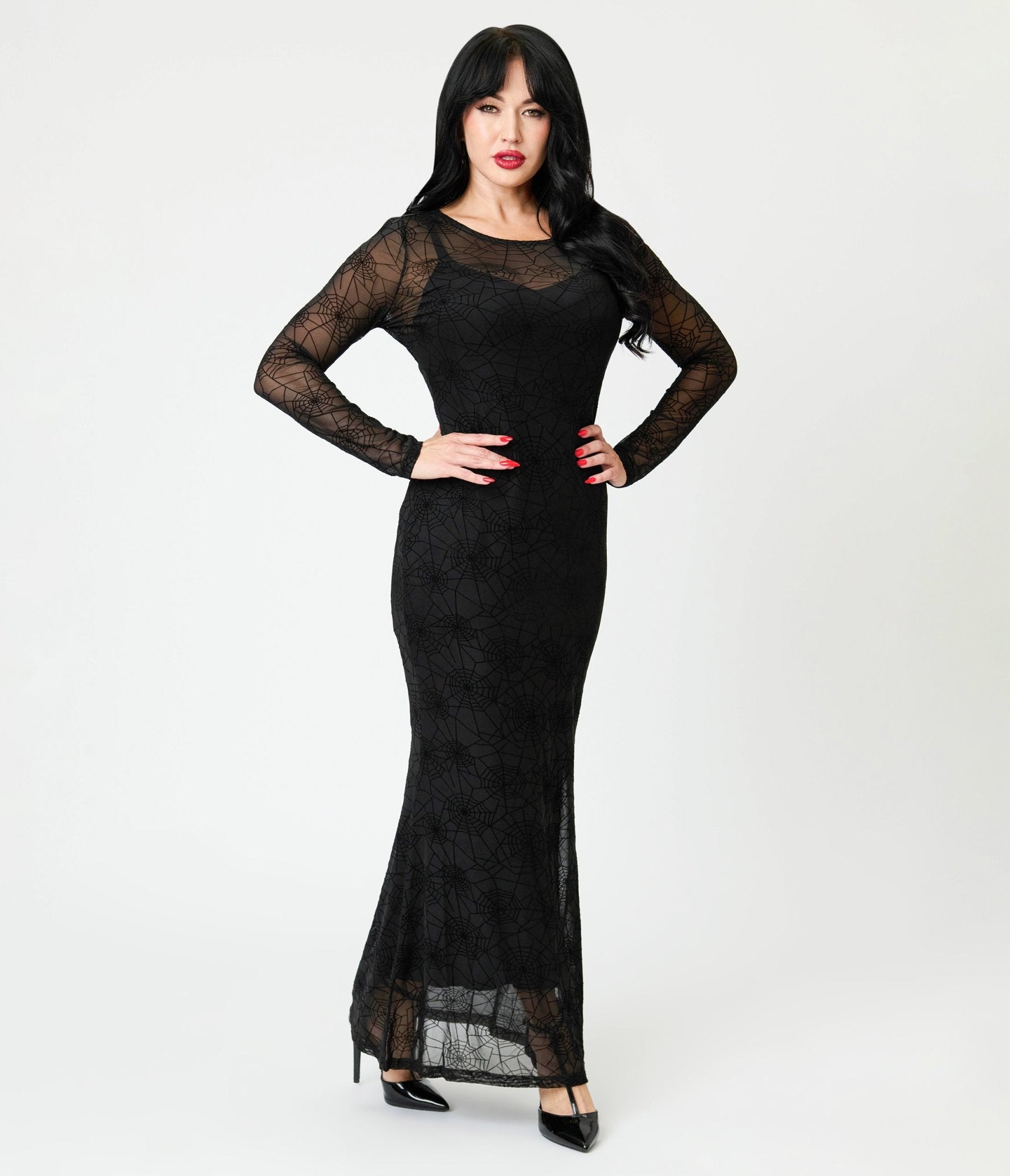 Banned Black Spiderweb Mesh Maxi Dress - Unique Vintage - Womens, DRESSES, MAXI