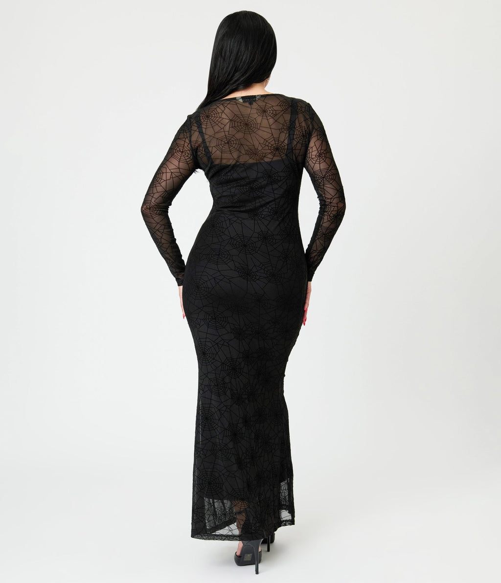 Banned Black Spiderweb Mesh Maxi Dress - Unique Vintage - Womens, DRESSES, MAXI