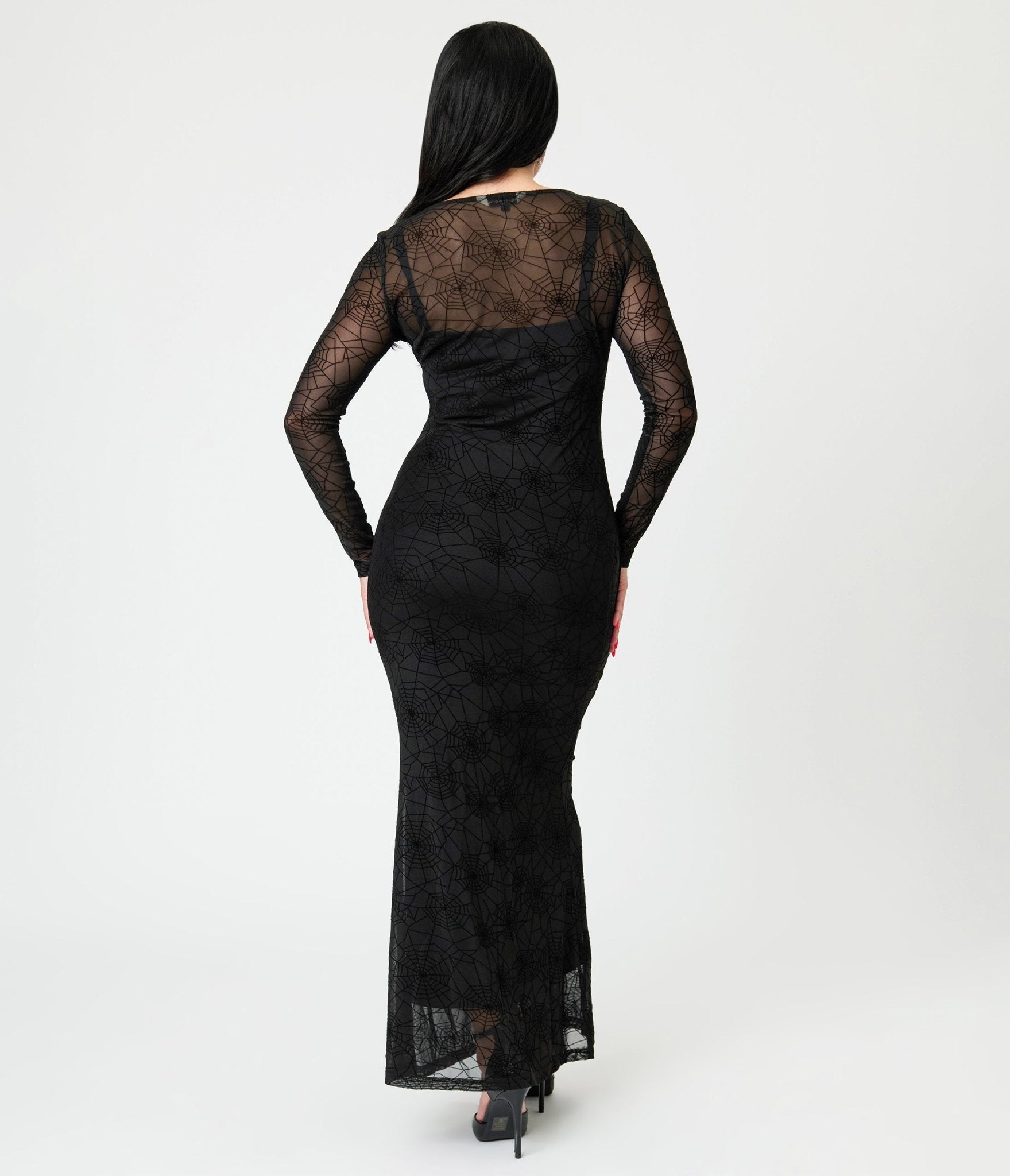 Banned Black Spiderweb Mesh Maxi Dress - Unique Vintage - Womens, DRESSES, MAXI