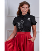 Banned Black & White Cat Sophie Blouse - Unique Vintage - Womens, TOPS, SHIRTS
