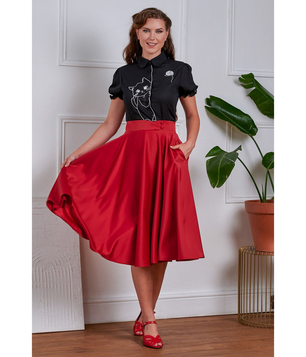 Banned Black & White Cat Sophie Blouse - Unique Vintage - Womens, TOPS, SHIRTS