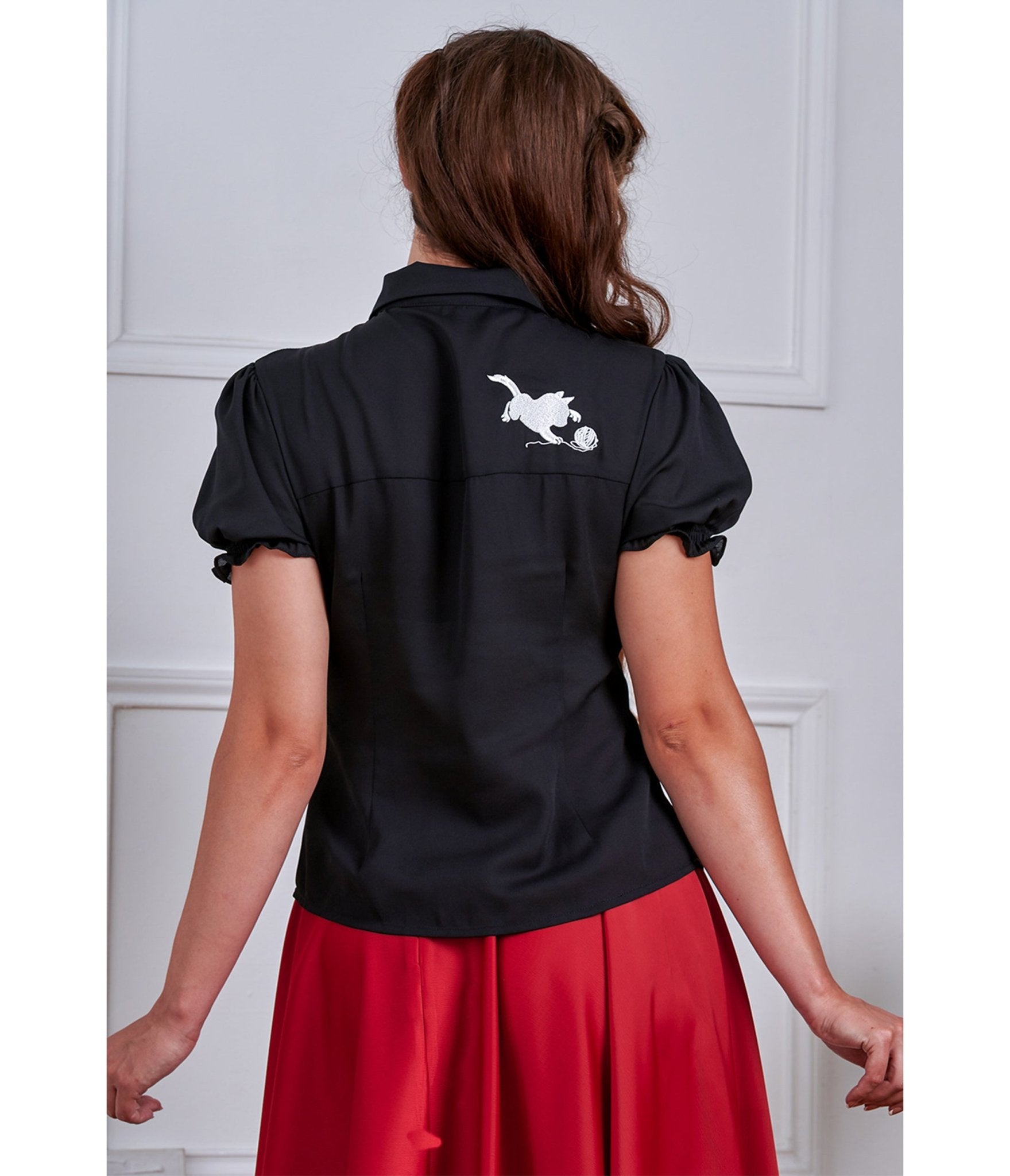 Banned Black & White Cat Sophie Blouse - Unique Vintage - Womens, TOPS, SHIRTS