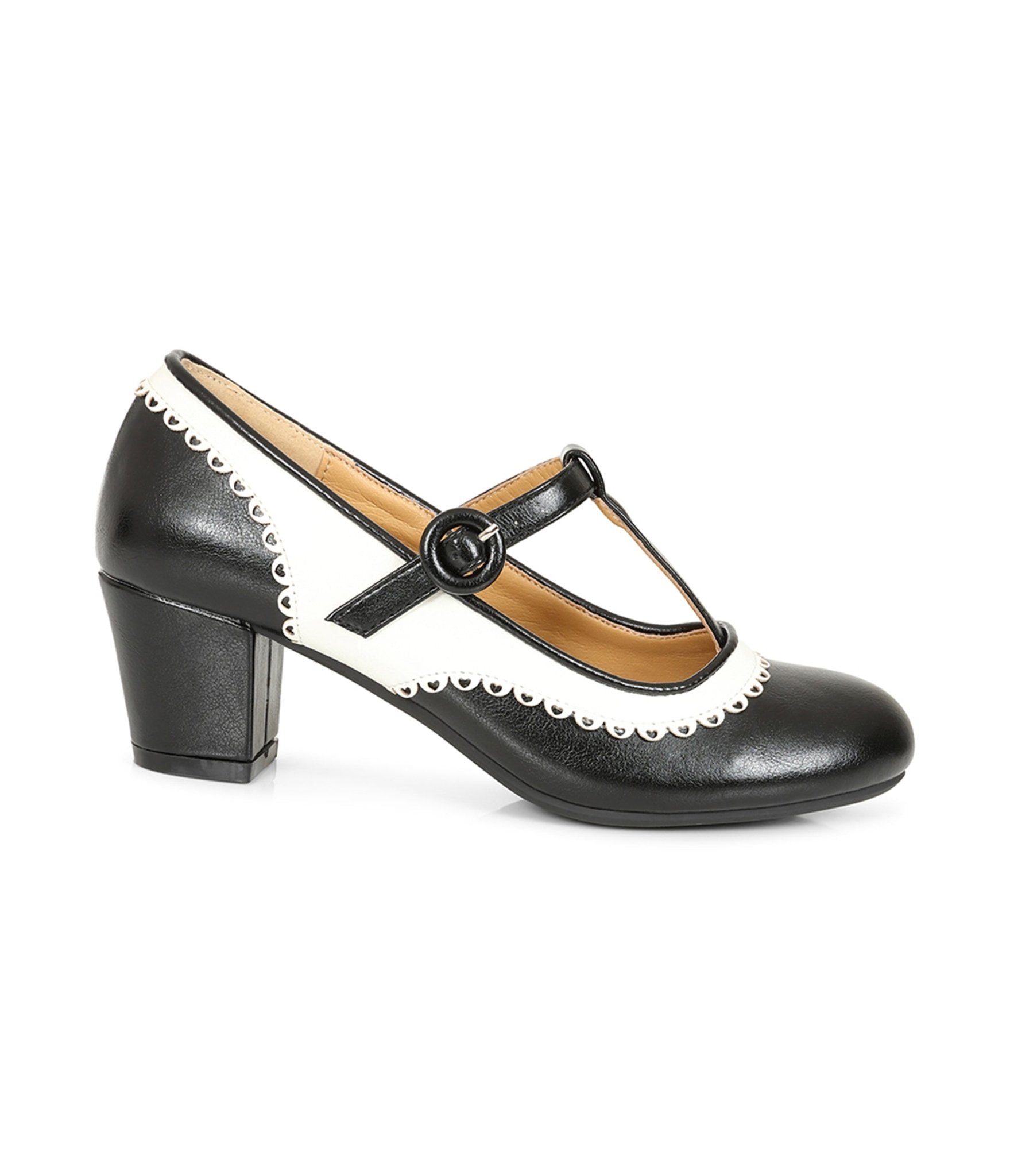 Banned Black & White Leatherette T - Strap Heels - Unique Vintage - Womens, SHOES, HEELS