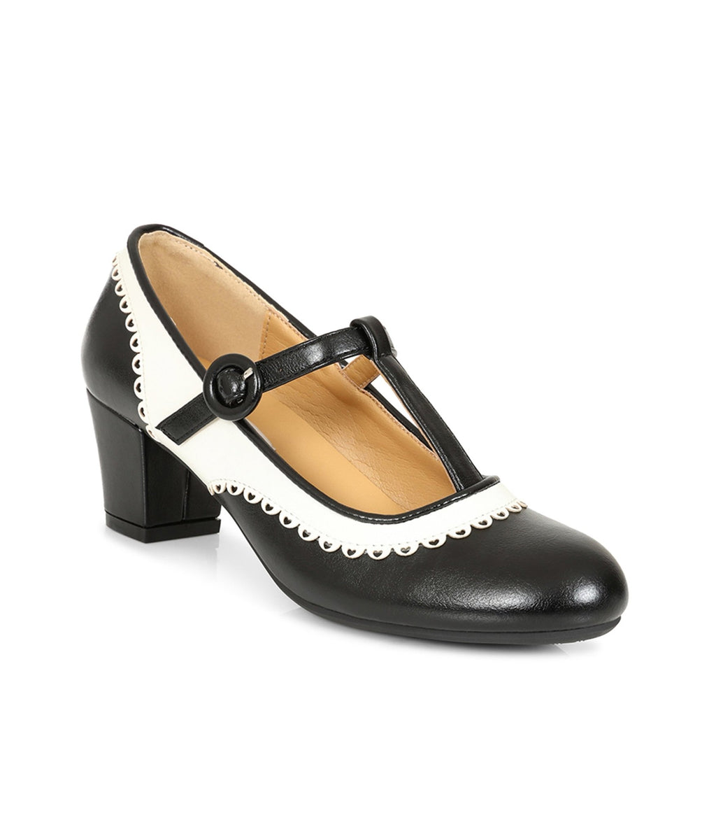 Banned Black & White Leatherette T-Strap Heels - 39 Banned Black & White Leatherette T-Strap Heels - 39