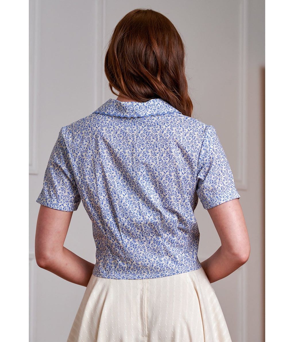 Banned Blue Floral Eloise Blouse - Unique Vintage - Womens, TOPS, SHIRTS