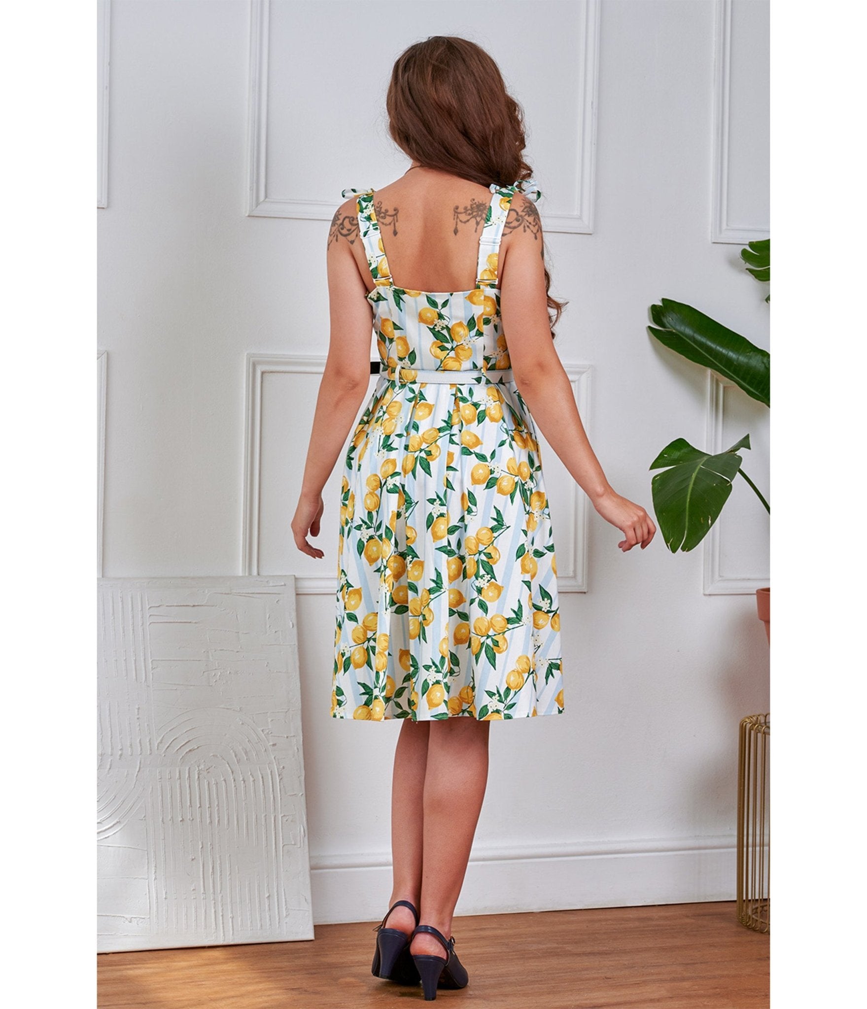 Banned Blue Striped Lemon Print Swing Dress - Unique Vintage - Womens, DRESSES, SWING