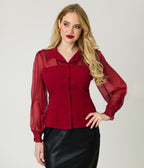 Banned Burgundy Bonnie Blouse - Unique Vintage - Womens, TOPS, SHIRTS