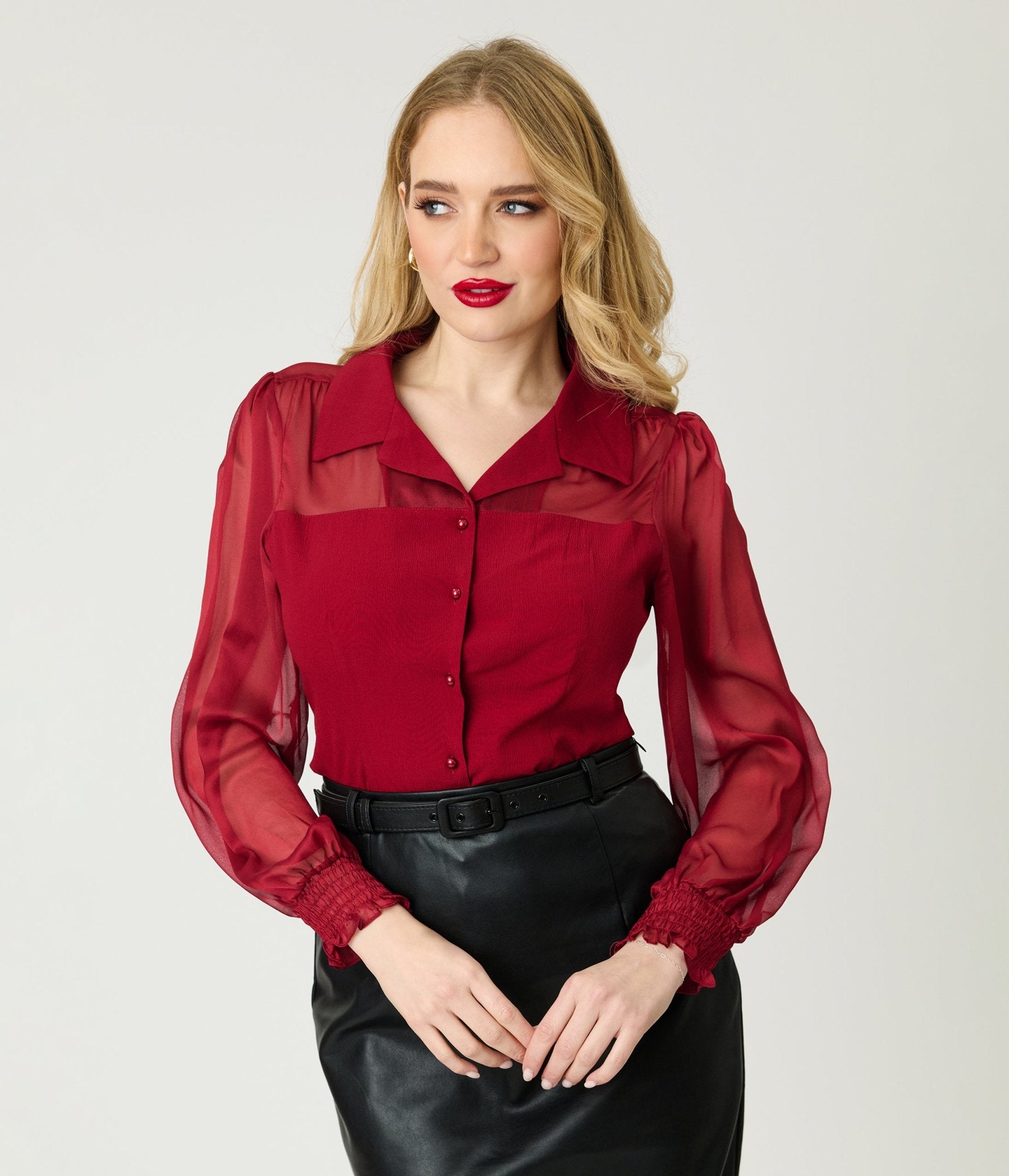 Banned Burgundy Bonnie Blouse - Unique Vintage - Womens, TOPS, SHIRTS