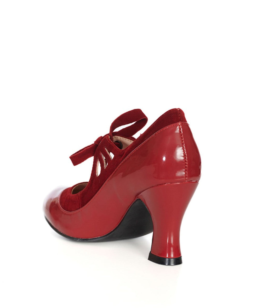 Banned Burgundy Leatherette Bow Heels - Unique Vintage - Womens, SHOES, HEELS