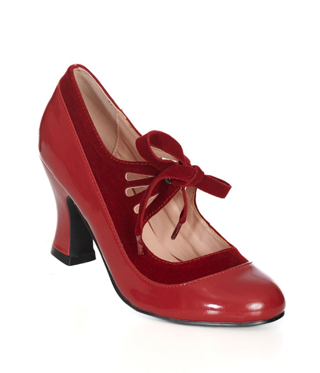 Banned Burgundy Leatherette Bow Heels - Unique Vintage - Womens, SHOES, HEELS