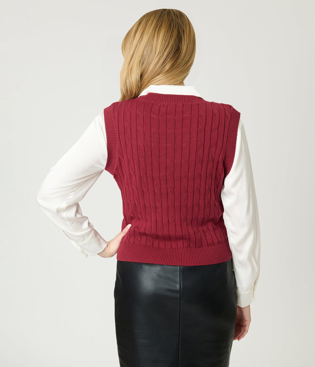 Banned Burgundy Sweater Vest - Unique Vintage - Womens, TOPS, OUTERWEAR