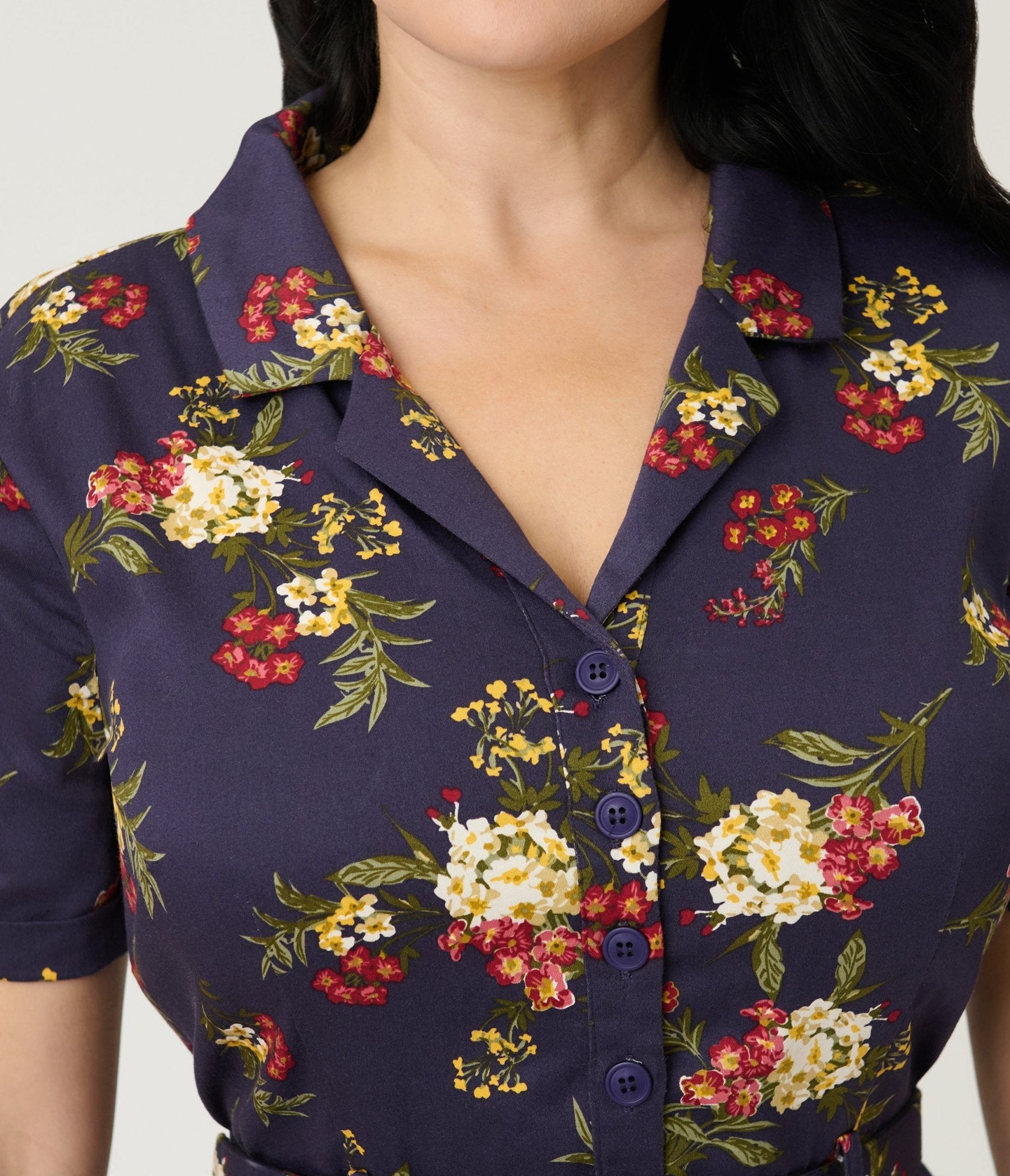 Banned Dark Blue Romantic Floral Midi Dress - Unique Vintage - Womens, DRESSES, MIDI