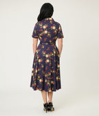 Banned Dark Blue Romantic Floral Midi Dress - Unique Vintage - Womens, DRESSES, MIDI