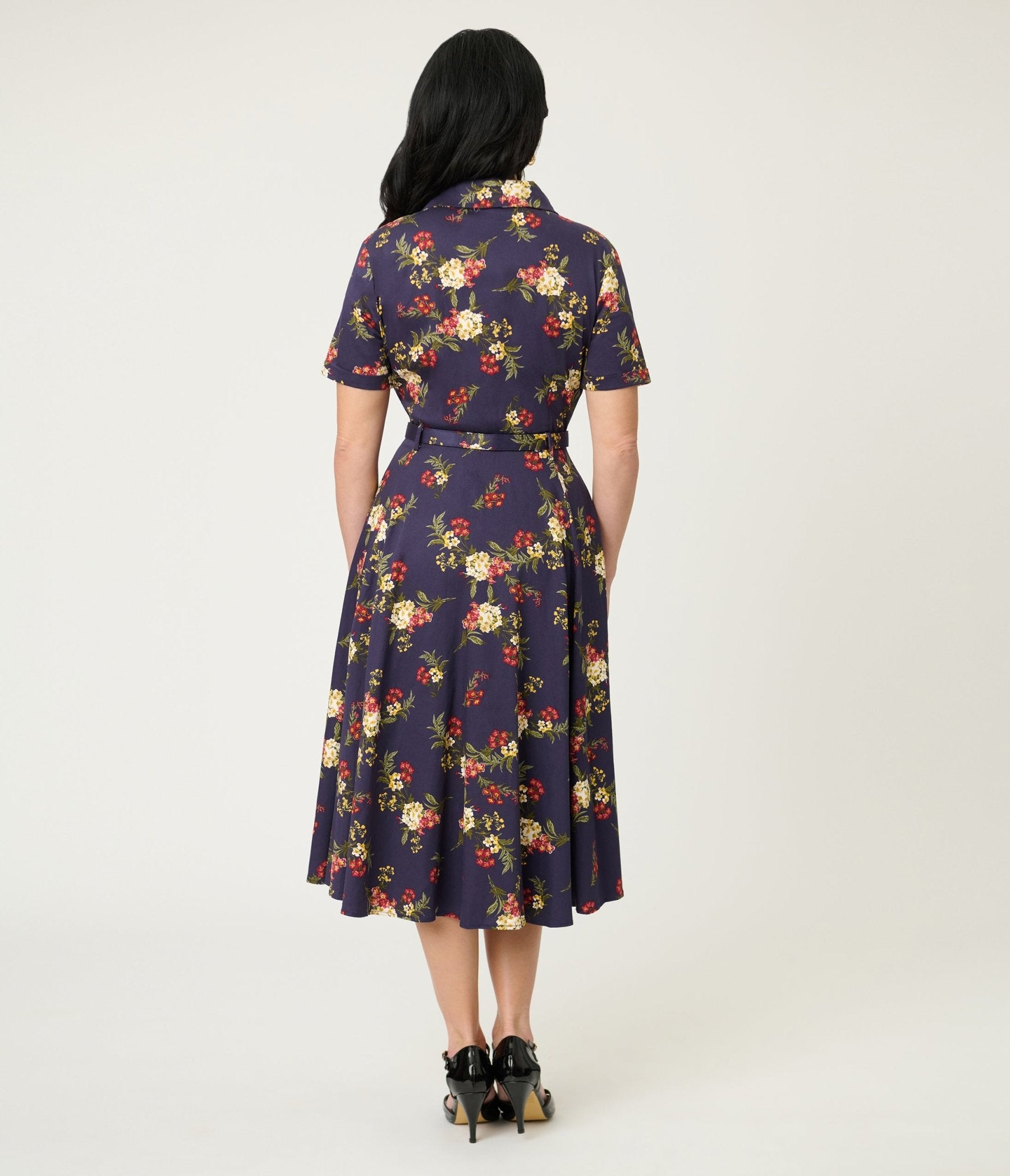 Banned Dark Blue Romantic Floral Midi Dress - Unique Vintage - Womens, DRESSES, MIDI