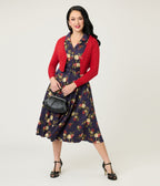 Banned Dark Blue Romantic Floral Midi Dress - Unique Vintage - Womens, DRESSES, MIDI