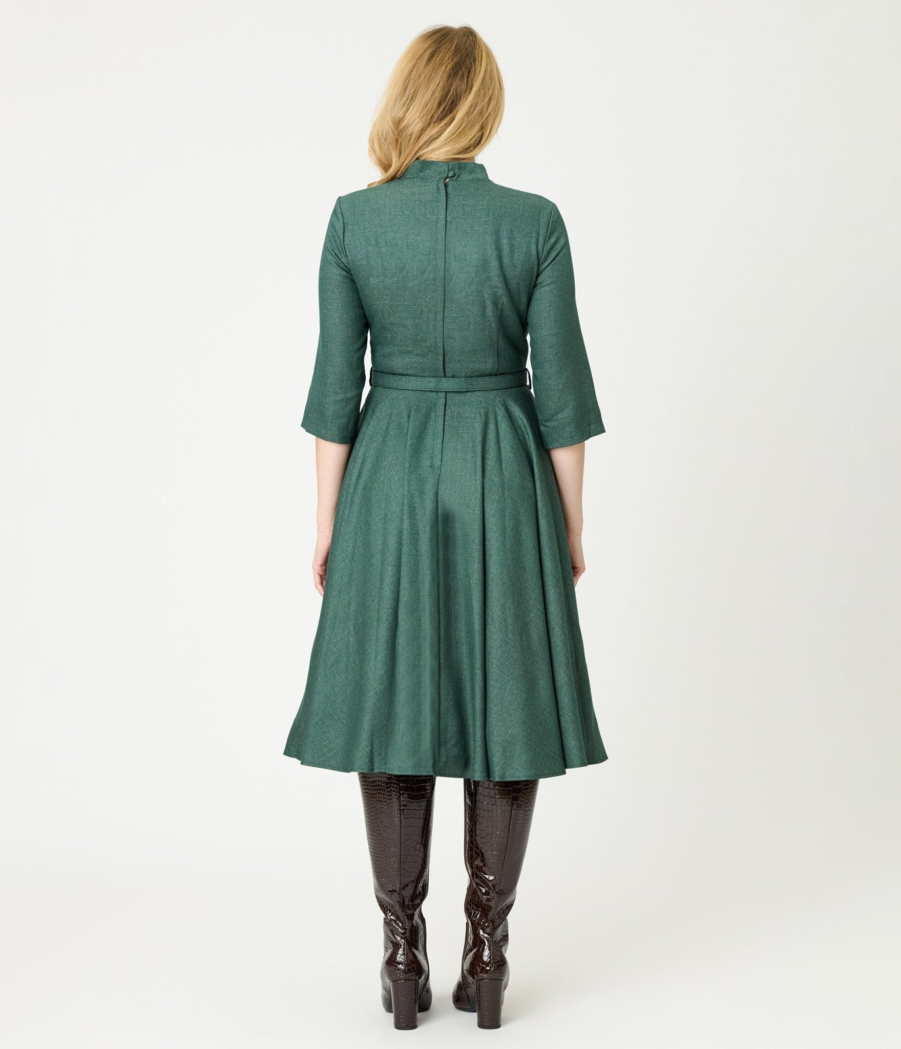 green faux fur dress Banned Green & Brown Faux Fur Collar Swing Dress