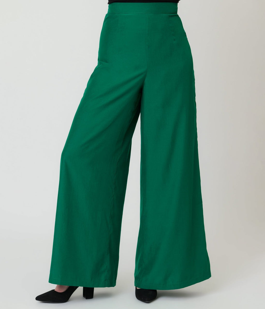 Banned Green Elizabeth Palazzo Trousers - Unique Vintage - Womens, BOTTOMS, PANTS