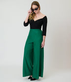 Banned Green Elizabeth Palazzo Trousers - Unique Vintage - Womens, BOTTOMS, PANTS