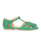 Banned Green Secret Love T - Strap Leatherette Flats - Unique Vintage - Womens, SHOES, FLATS
