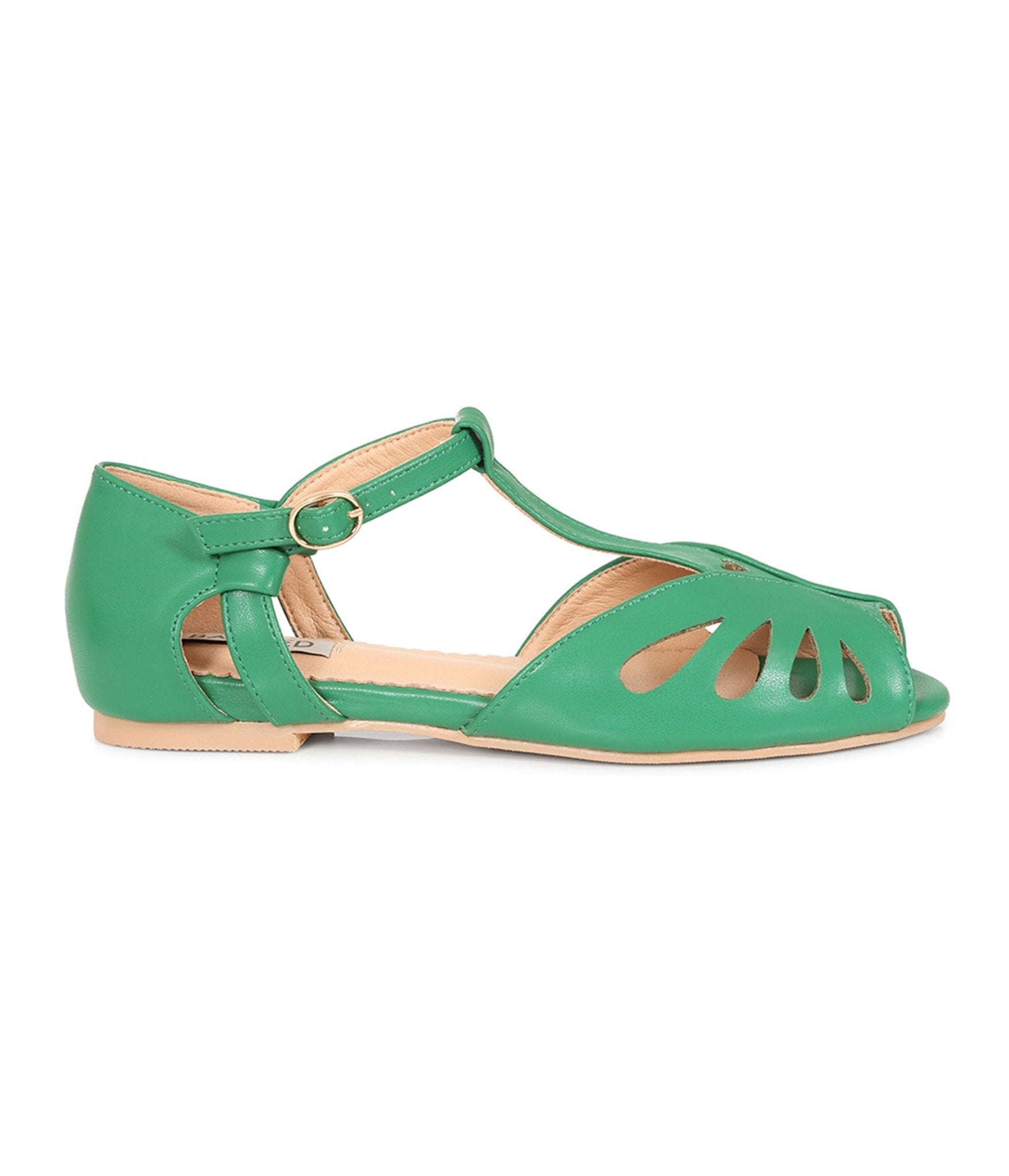 Banned Green Secret Love T - Strap Leatherette Flats - Unique Vintage - Womens, SHOES, FLATS