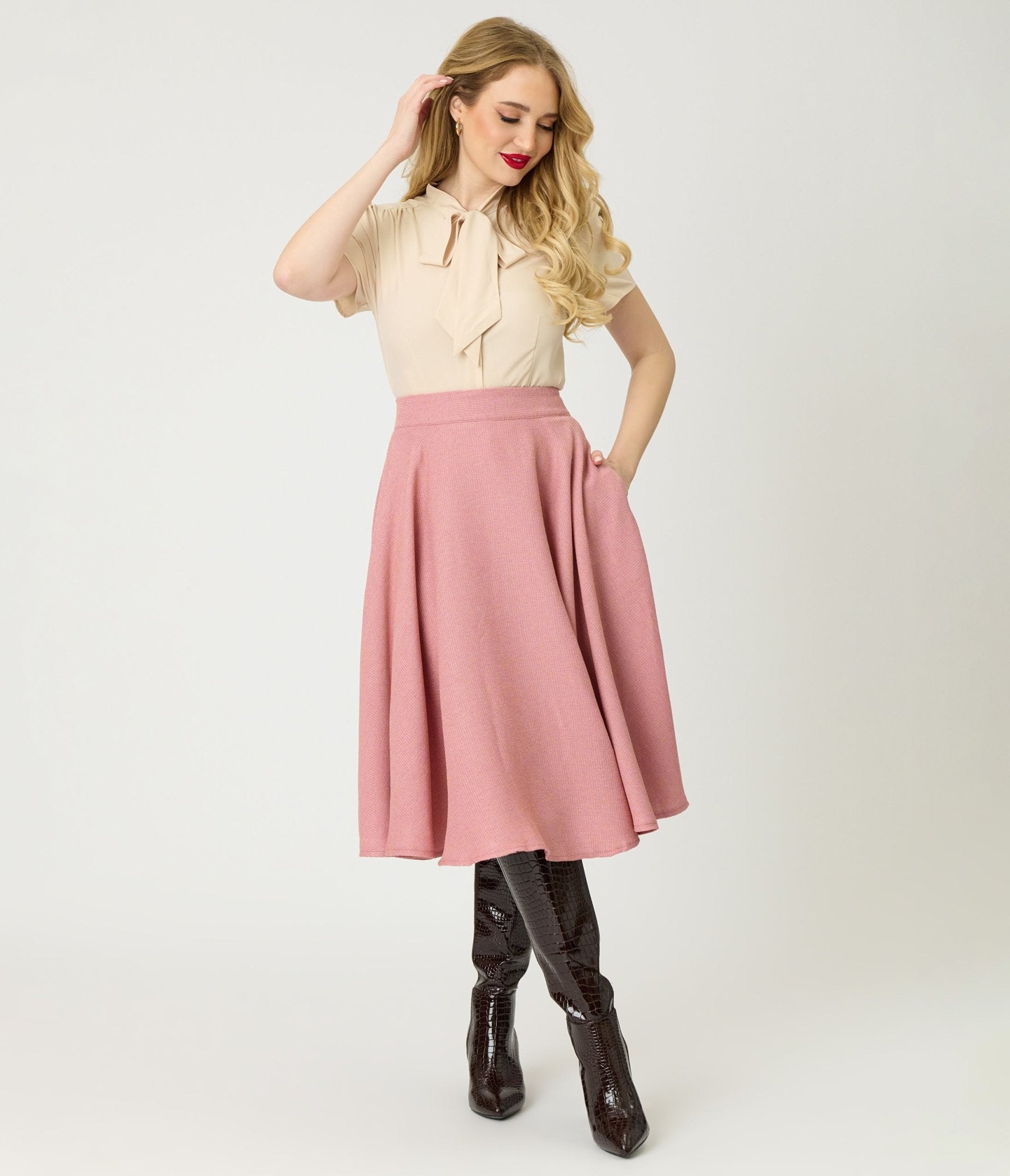 Banned Light Pink Cary Swing Skirt - Unique Vintage - Womens, BOTTOMS, SKIRTS