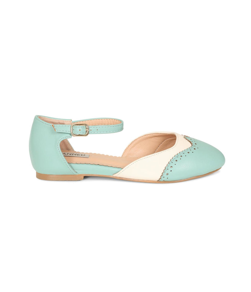 Banned Mint & White Dancemates Leatherette Flats - Unique Vintage - Womens, SHOES, FLATS