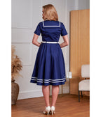 Banned Navy Blue & White Sailor Swing Dress - Unique Vintage - Womens, DRESSES, SWING