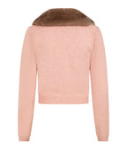 Banned Pink & Brown Faux Fur Collar Sonia Cardigan - Unique Vintage - Cardigans