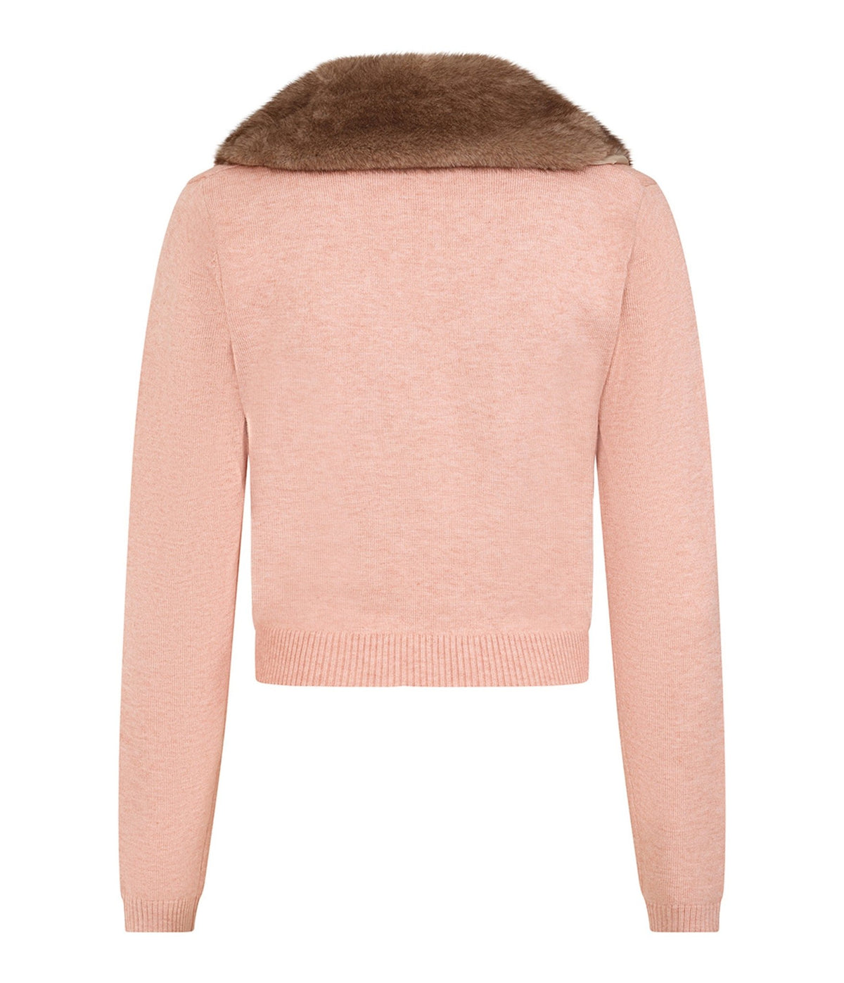 Banned Pink & Brown Faux Fur Collar Sonia Cardigan - Unique Vintage - Cardigans
