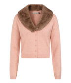 Banned Pink & Brown Faux Fur Collar Sonia Cardigan - Unique Vintage - Cardigans